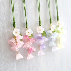 Flowers Phone Charm Strap. spring color bell flowers charm. lily of the valley phone charm. phone accessories. flower pendant