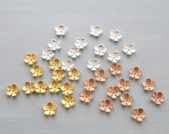 30 PCS  10mm Bead Caps. brass flower bead caps. 5 petals flowers. floral shape bead caps. jewelry making supply