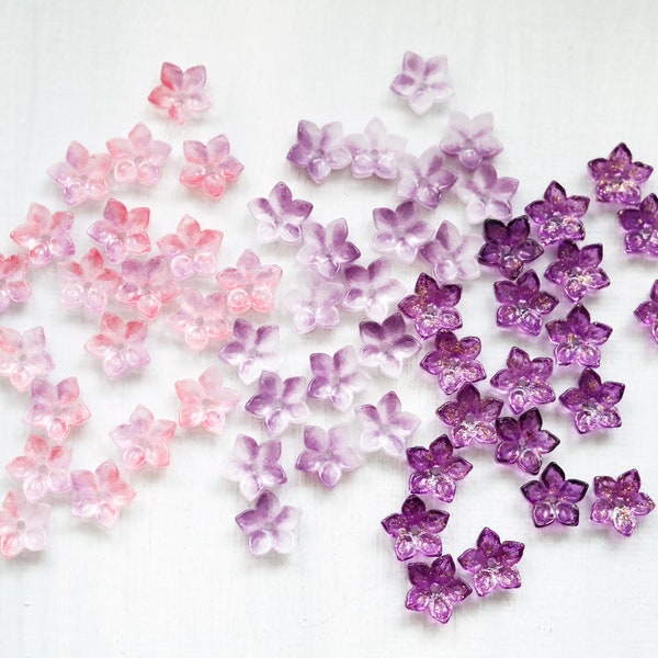 20PCS 12mm Flower Beads. small 5 Pointed petals glass flower beads. lilac purple flower beads. jewelry earrings making flower beads.