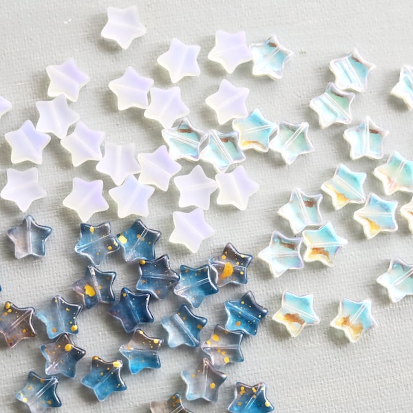 20 PCS 13mm Star Beads. crystal AB blue gold frosted moonstone  glass star beads. big star beads. jewelry making supply. earrings star beads