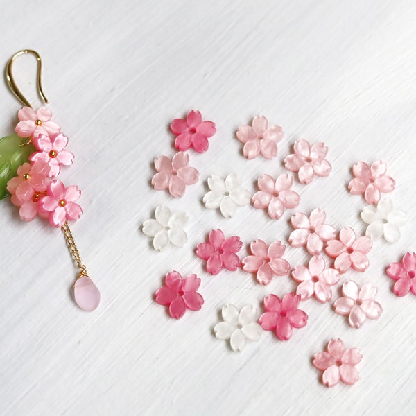 20 perles de fleurs de cerisier 11 mm. Perles de fleurs de sakura en acrylique. perles de fleurs en résine. Perles de fleurs roses et violettes pour la fabrication de bijoux