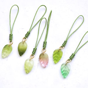 Leaf Phone Charm Strap. glass leaf cell phone charm strap. cell phone accessories. leaf charm pendant image 1