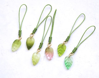 Leaf Phone Charm Strap. glass leaf cell phone charm strap. cell phone accessories. leaf charm pendant