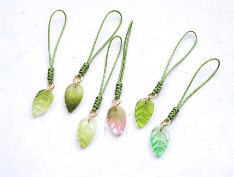 Leaf Phone Charm Strap. glass leaf cell phone charm strap. cell phone accessories. leaf charm pendant image 1