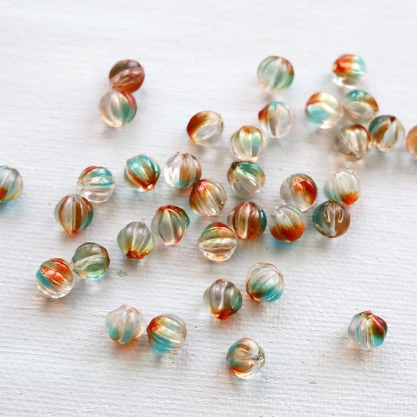 25PCS 8mm Autumn Sunset Melon Beads. glass pumpkin beads. bracelet roundle beads. jewelry making crystal beads