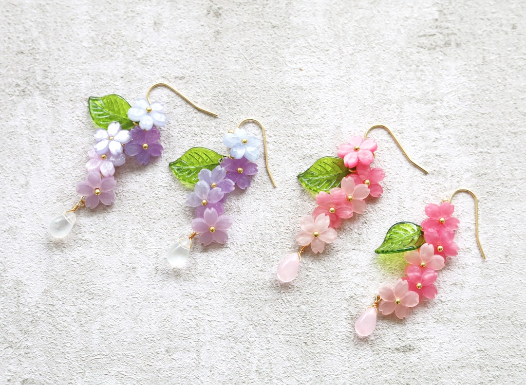 Cherry Bolssom Flower Earrings. Sakura Dangle Earrings. Spring Flowers