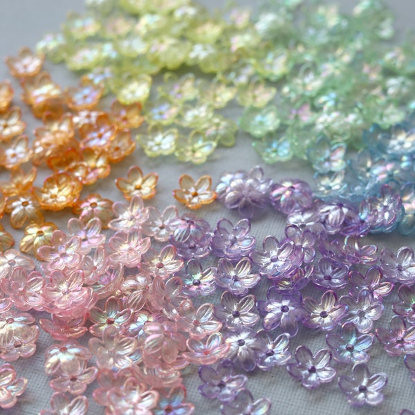 50 capuchons transparents en forme de fleur de 12 mm AB. petites perles de fleurs en lucite. perles de fleurs acryliques ab. perles de diadème