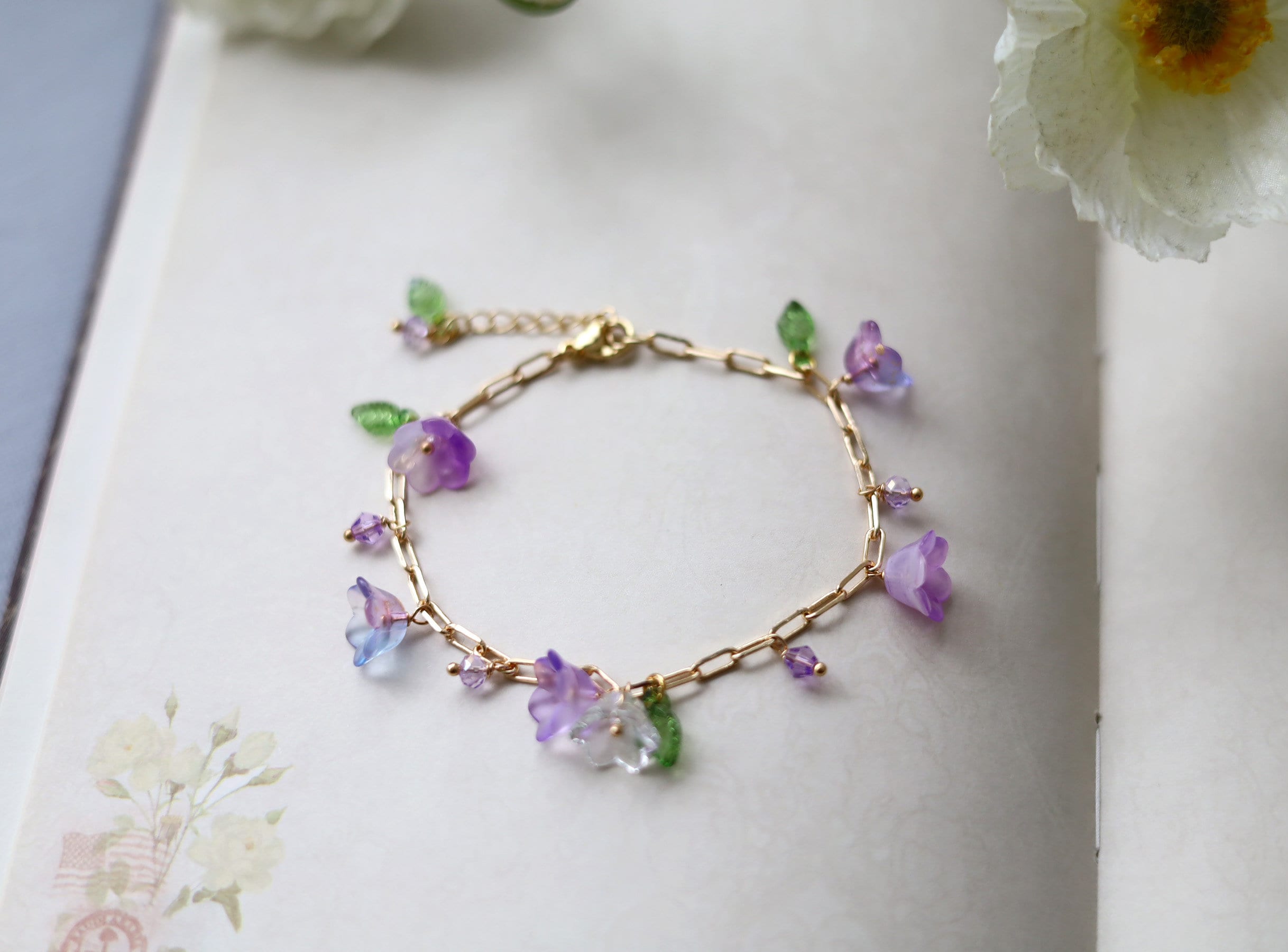 Bell Flower Bracelet. Lily of the Valley Flower Bracelet. Purple