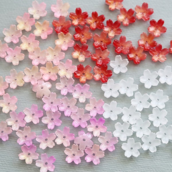 20PCS 10mm Flower Beads. cherry blossom glass flower beads. small sakura flower beads. earrings jewelry making flower beads.