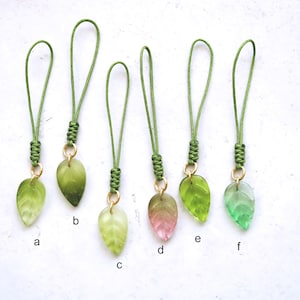 Leaf Phone Charm Strap. glass leaf cell phone charm strap. cell phone accessories. leaf charm pendant image 5