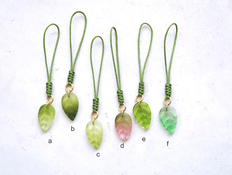 Leaf Phone Charm Strap. glass leaf cell phone charm strap. cell phone accessories. leaf charm pendant image 5