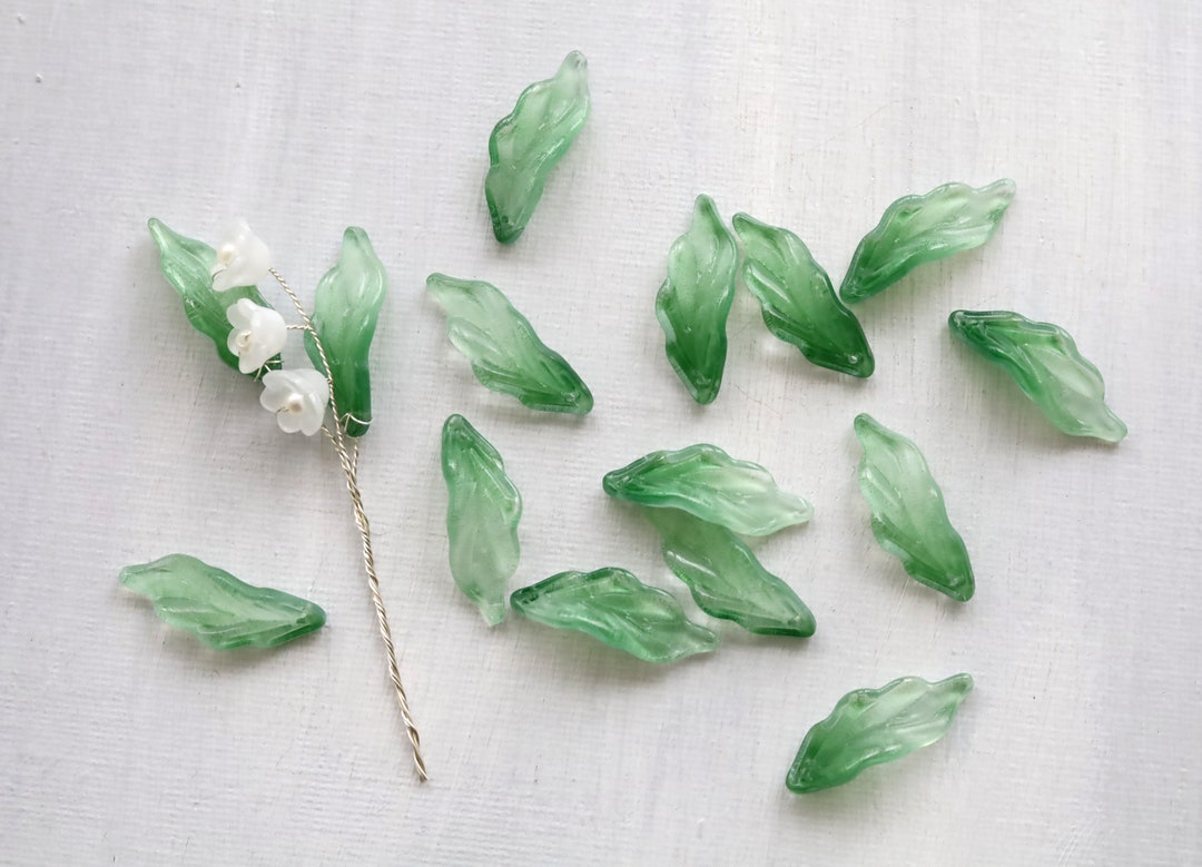 10 PCS 34mm Long Leaf Beads Grass Green Glass Leaf Beads Large Leaf Il 1080xN.5490025859 Lu4d