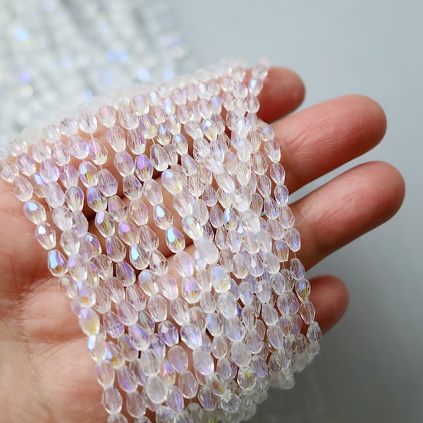 AB Clear Faceted Teardrop Crystal Beads. Chinese faceted crystal beads. 3x5 4x6 teardrop crystal beads. jewelry making crystal beads