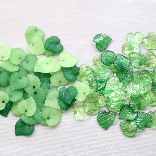 40 PCS Heart Shape Leaf Charm. lucite leaf beads. transparent frosted green leaf beads. acrylic leaf beads. jewelry supply