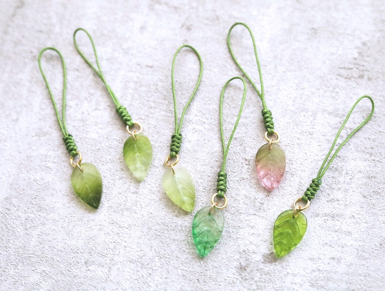 Leaf Phone Charm Strap. glass leaf cell phone charm strap. cell phone accessories. leaf charm pendant image 2