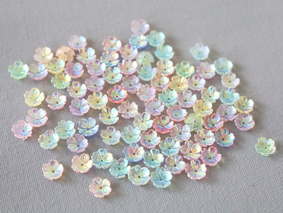 30 PCS 10mm Flower Beads. Iridescent 5 Petals Flower Beads. Mix Color