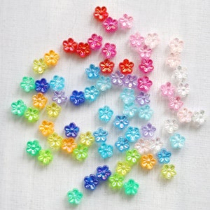 100 PCS  Tiny Flower Beads. ab transparent color acrylic flower beads. small flower beads jewelry making. girl bracelet making beads