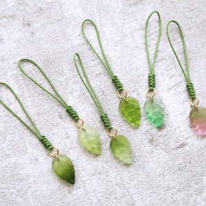 Leaf Phone Charm Strap. glass leaf cell phone charm strap. cell phone accessories. leaf charm pendant image 6