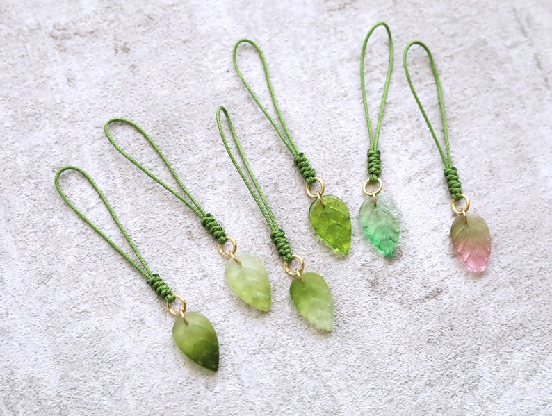 Leaf Phone Charm Strap. glass leaf cell phone charm strap. cell phone accessories. leaf charm pendant image 6