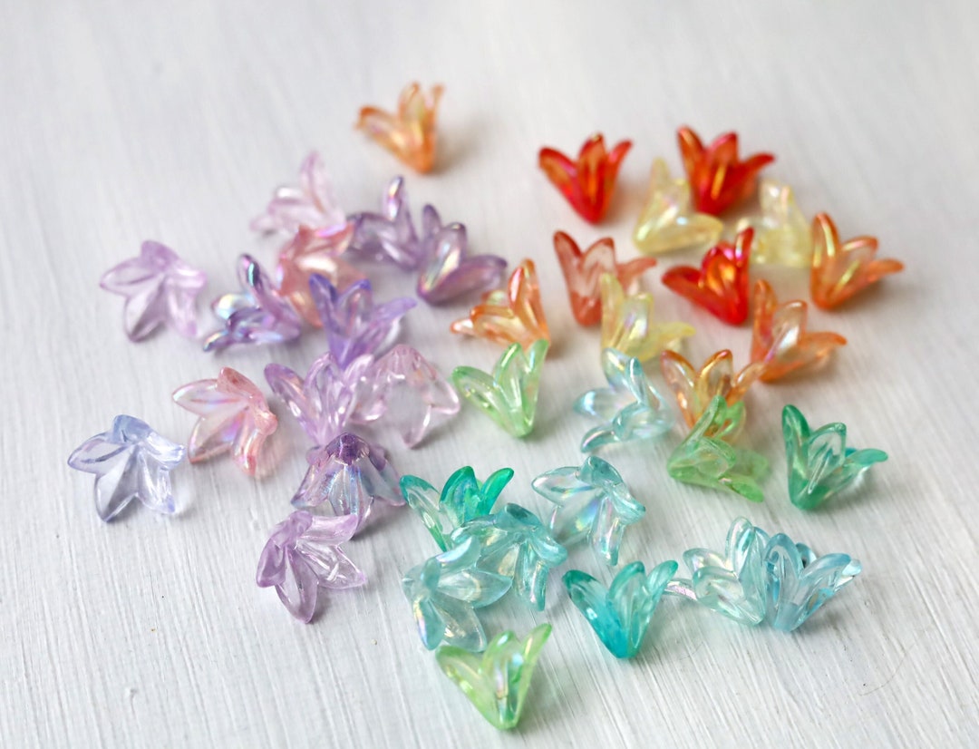 20 PCS Lily Flower Beads. Acrylic Color Trumpet Flower Beads. Aurora