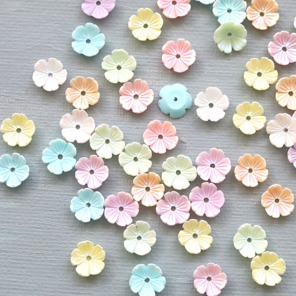 30 PCS 10mm Flower Beads. pastel 5 petals flower beads. mix color resin flower beads. acrylic flatback flower bead. jewelry supply