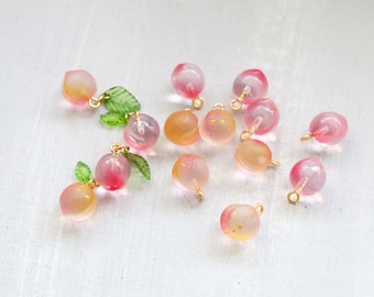 5PCS 11mm Peach Pendant. glass peach charm. peach pendant fruit earrings charm. spring garden collection