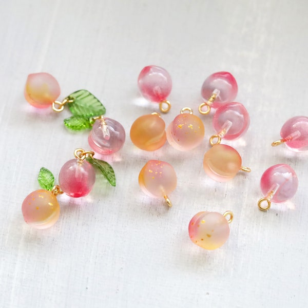 5PCS 11mm Peach Pendant. glass peach charm. peach pendant fruit earrings charm. spring garden collection