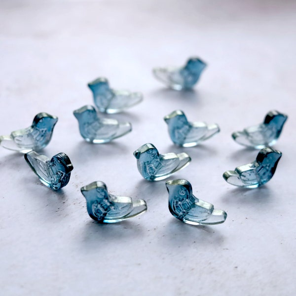 10 PCS 20mm Bird Beads. glass bird bead. indigo gold shimmer bird beads. jewelry earrings making supply