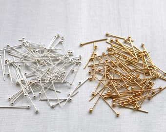 100 PCS  16mm 18mm Gold Silver Ball Headpins. short ball end brass headpins for bell flower beads. 21 gauge ball headpins for jewelry making