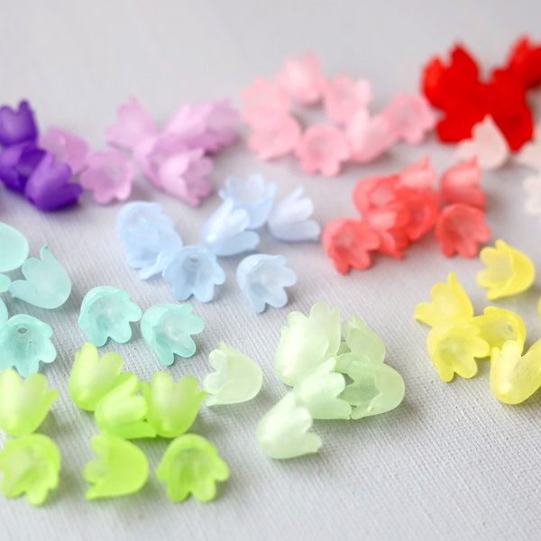 30 PCS  10mm Bell Flower Beads. lily of the valley flower beads. frosted acrylic flower beads. tulip flower beads. small flower beads