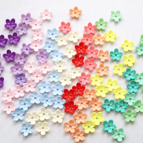 100 PCS  Small Flower Beads. assorted color mix 5 petal flower bead caps. acrylic flower beads. spring color flower bead