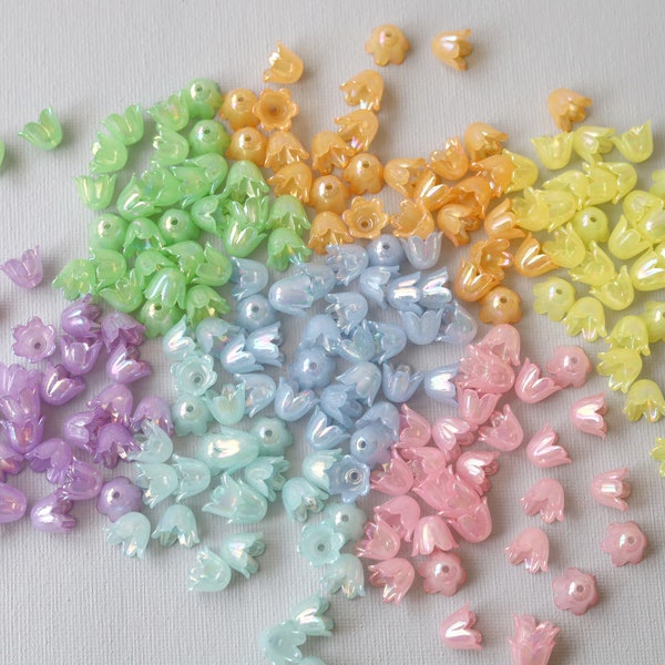 30 PCS  10mm Bell Flower Beads. lily of the valley flower beads. ab acrylic flower beads. tulip flower beads. pearlized flower