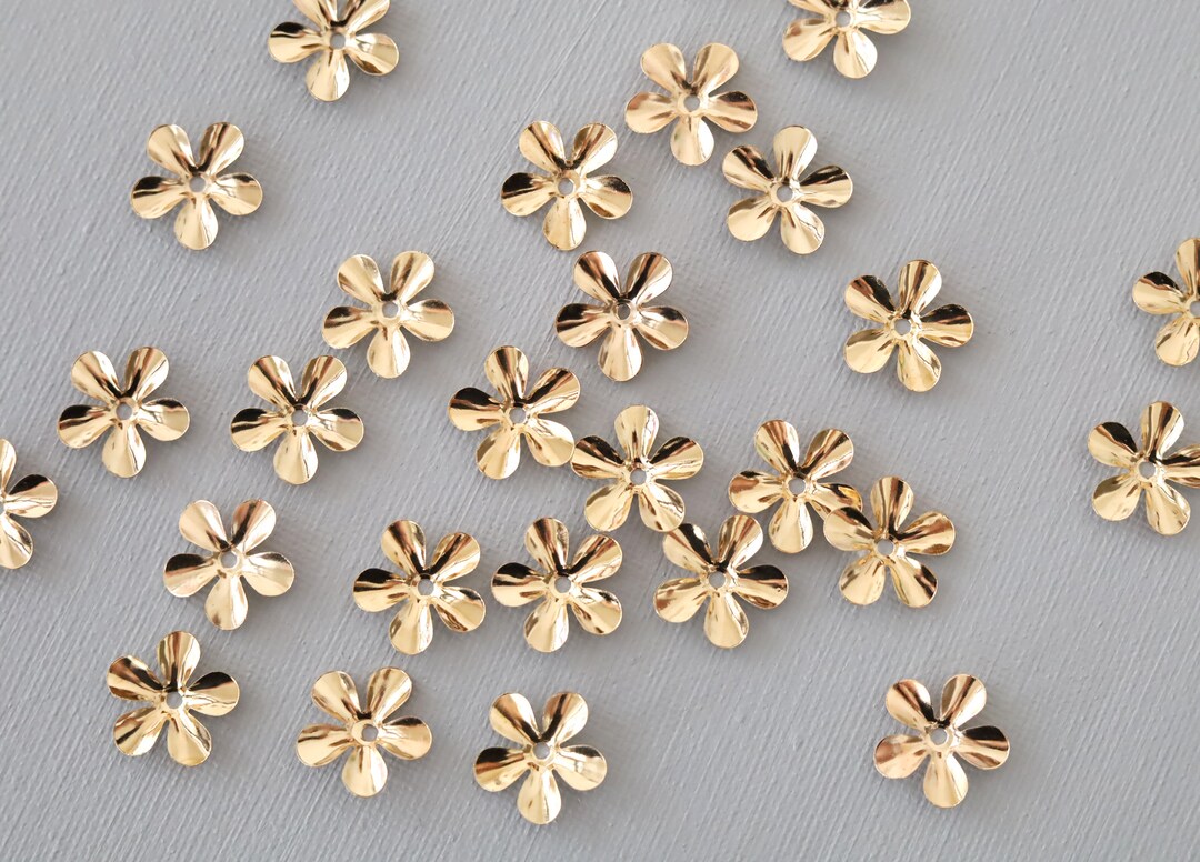 20 PCS 15mm Gold Silver Flower Bead. Metal Flower Bead Caps. 5 Petal