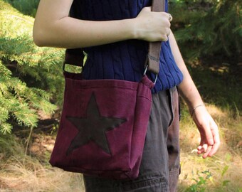 grape star upcycled tote bag