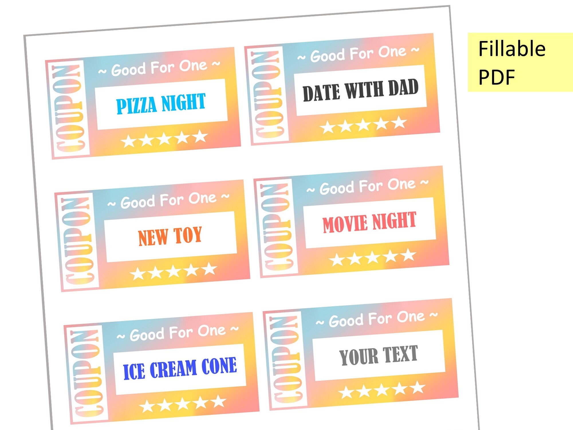 editable reward coupons printable reward tickets gift coupons etsy new zealand