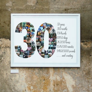 Personalized 30th Wedding Anniversary Gift for Parents, Number 30 Photo Collage, Parents Anniversary Gift, Gift for Couple, Husband Gift