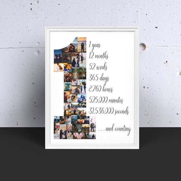 Personalize 1st Year Anniversary Photo Collage Gift, Number Photo Collage, 1 Year Wedding Gift, Number One Collage, Collage Photo Frame