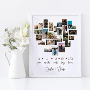 Regalo de collage personalizado del primer aniversario, regalo de aniversario de 1 año para novio, primer año juntos, un año menos, regalo de aniversario de un año