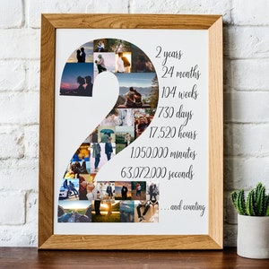 Custom Second Anniversary Collage, Custom 2nd Anniversary Gift, Photo Collage Gift, Number Photo Collage, Anniversary Collage, Unique Gift