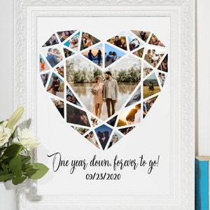 Personalize First Anniversary Photo Collage, Custom Heart Photo Collage, Custom Photo Collage Gift, Collage Photo Canvas, Collage Art Poster
