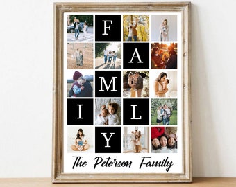Personalisiertes Familiengeschenk, Familienfotocollage, Familienfotogeschenk, Großmuttergeschenk, Großvatergeschenk, Familiengeschenkidee, individueller Familienname