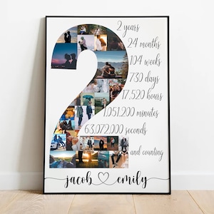 2 Year Anniversary Gift for Him, Personalize Second Anniversary Gift for Husband, 2nd Anniversary Gift for Boyfriend, Custom Photo Collage