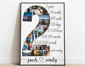 2 Year Anniversary Gift for Him, Personalize Second Anniversary Gift for Husband, 2nd Anniversary Gift for Boyfriend, Custom Photo Collage