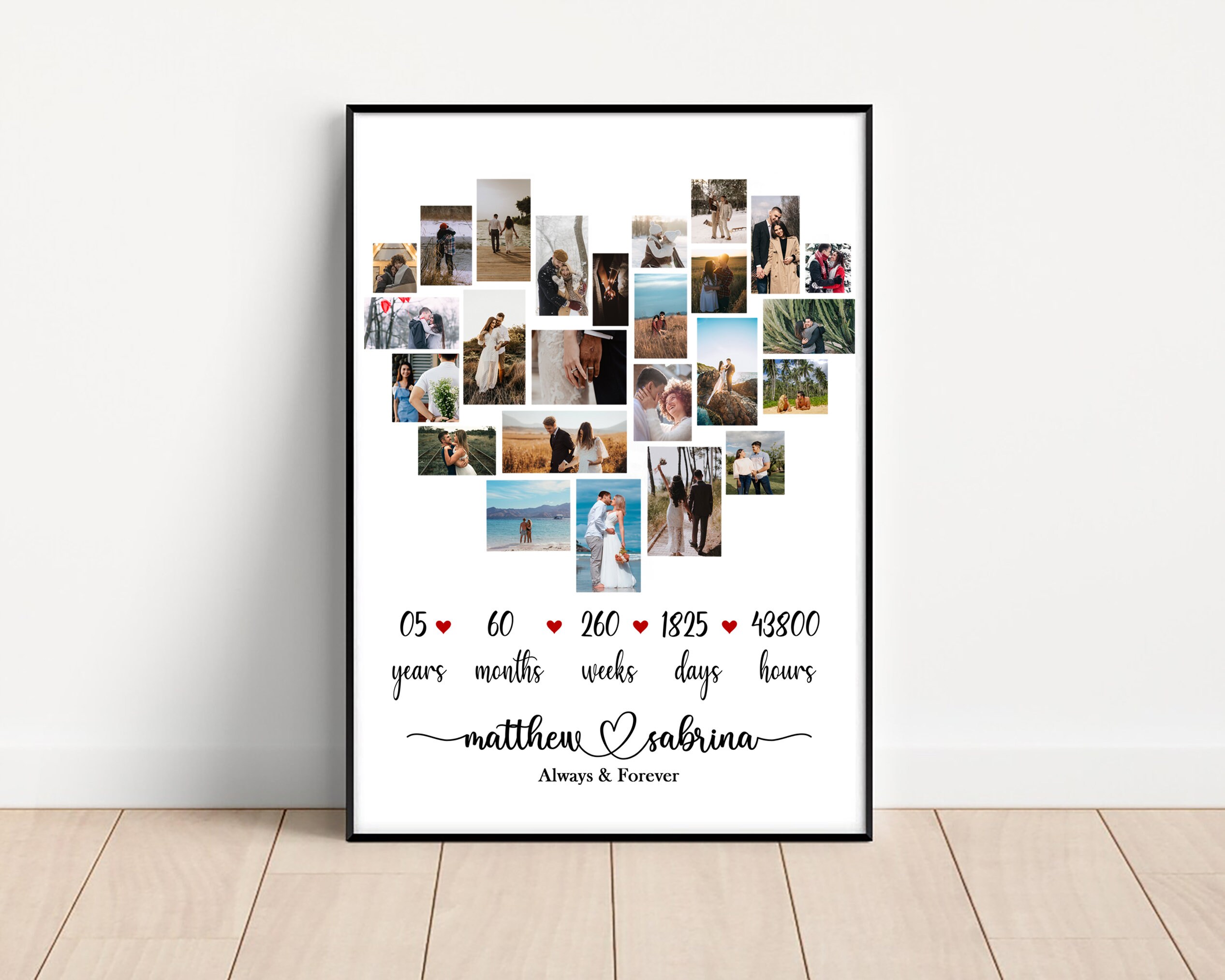 Custom 5th Anniversary Gift for Husband, Number 5 Year Picture Collage ...