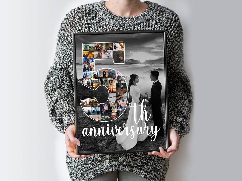 Custom 5th Anniversary Gift for Husband, Number 5 Year Picture Collage ...