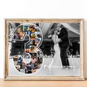 Collage personalizado del tercer aniversario, regalo del tercer aniversario, collage de fotos de números, regalo para el novio, regalo para el marido, regalo para él