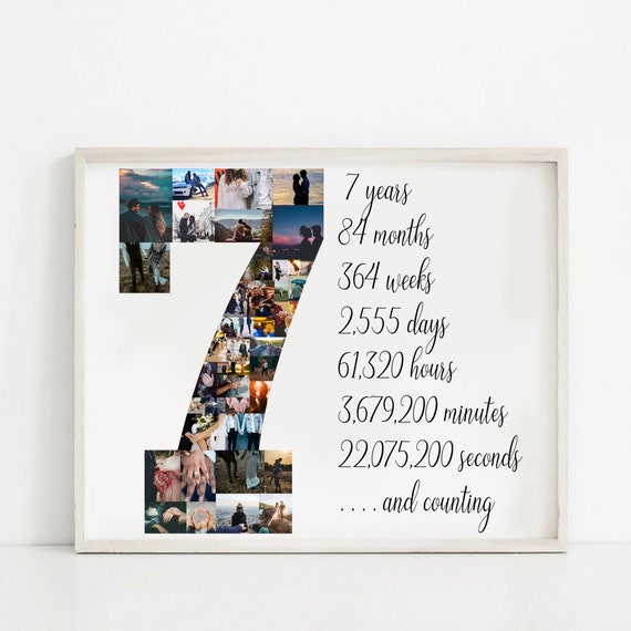 Personalized Picture Frames 7th 7 Year Wedding Anniversary Gifts For Him Her