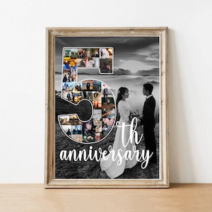 Custom 5th Anniversary Gift for Husband, Number 5 Year Picture Collage, 5 Year Anniversary Gift for Boyfriend, Fifth Anniversary Collage Art