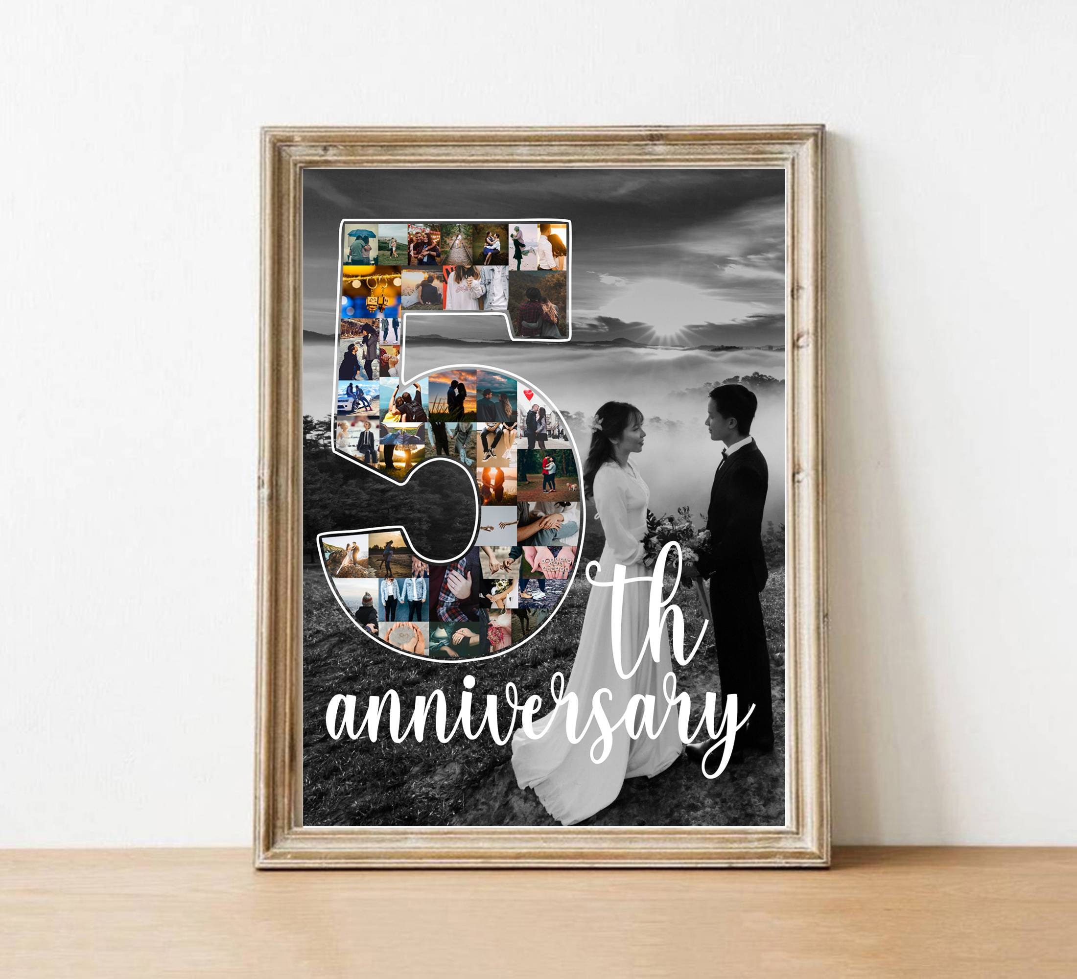Custom 5th Anniversary Gift for Husband, Number 5 Year Picture Collage ...