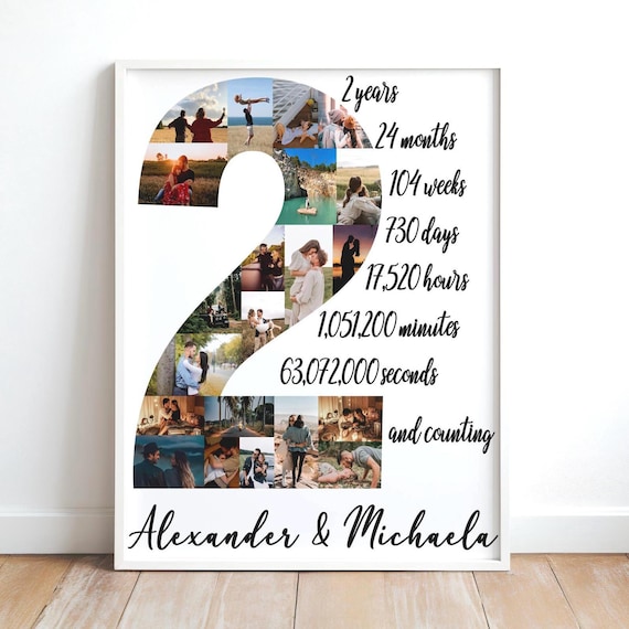 Targa In Legno Per 2° Anniversario - Regalo Coppia, Design Romantico, Diametro 15cm, Legno Massello - Foto 5